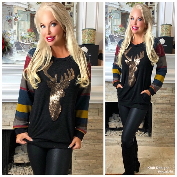 🛍LAST! Brushed Fabric Sequin/Striped Pocket Tunic - Picture 3 of 8